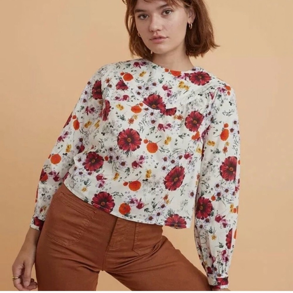 Marine Layer Floral Blouse in Red and Orange